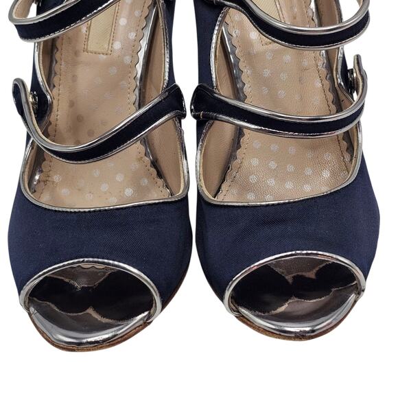 Boden Cordelia Navy Blue Peep Toe Double Strap High Heel Pumps Size EU 39| US 8 - Picture 5 of 16